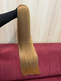 Cabelo humano natural loiro claro liso 72cm 145g — mega hair peça única CWB, vista de trás
