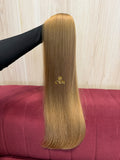 Cabelo humano natural loiro claro liso 65cm 136g — mega hair peça única CWB, vista de trás
