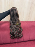 Cabelo humano natural castanho claro ondulado 58cm 79g — mega hair peça única CWB, vista de trás