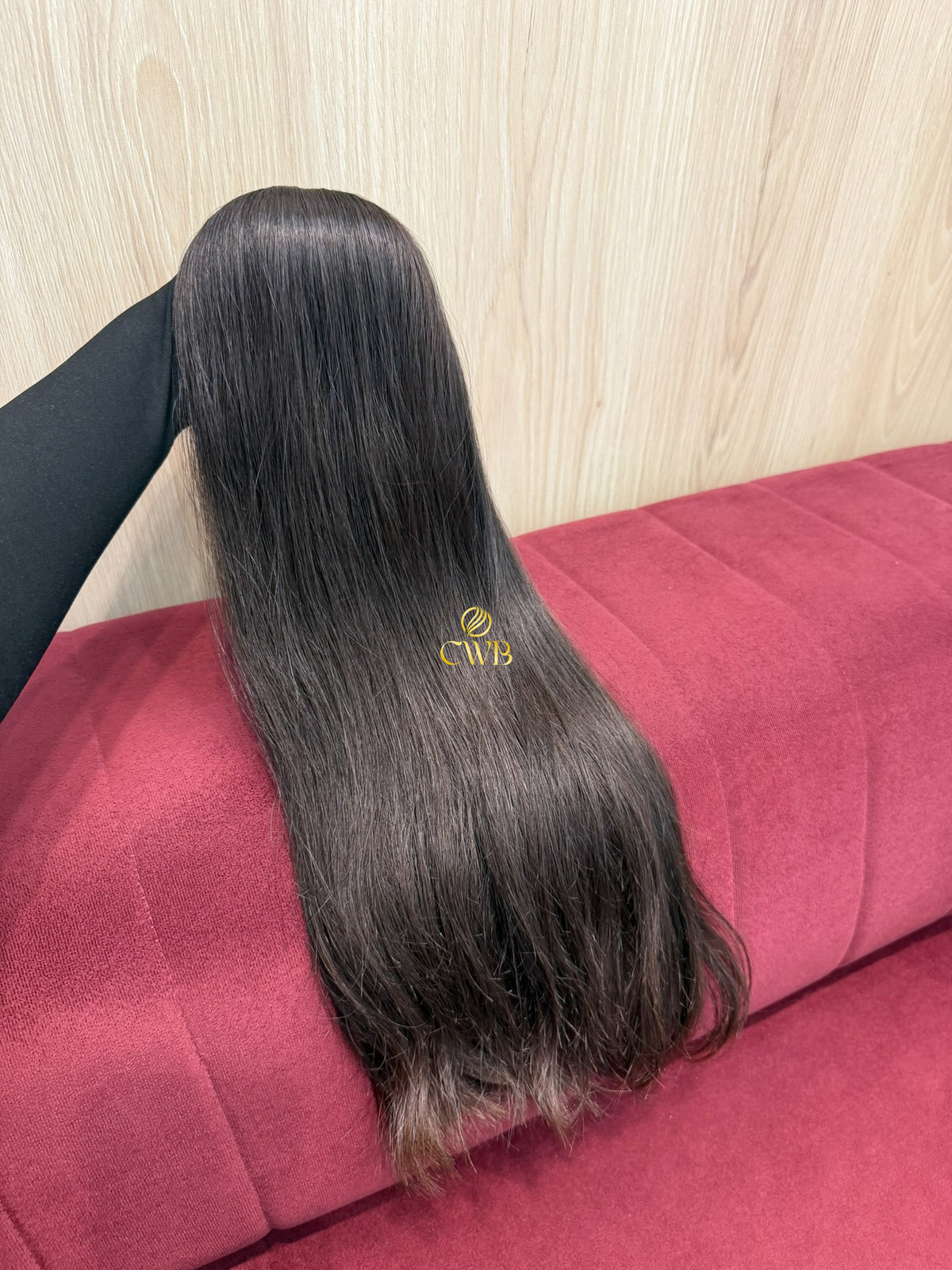Cabelo humano natural castanho médio ondulado 59cm 242g — mega hair peça única CWB, vista de trás