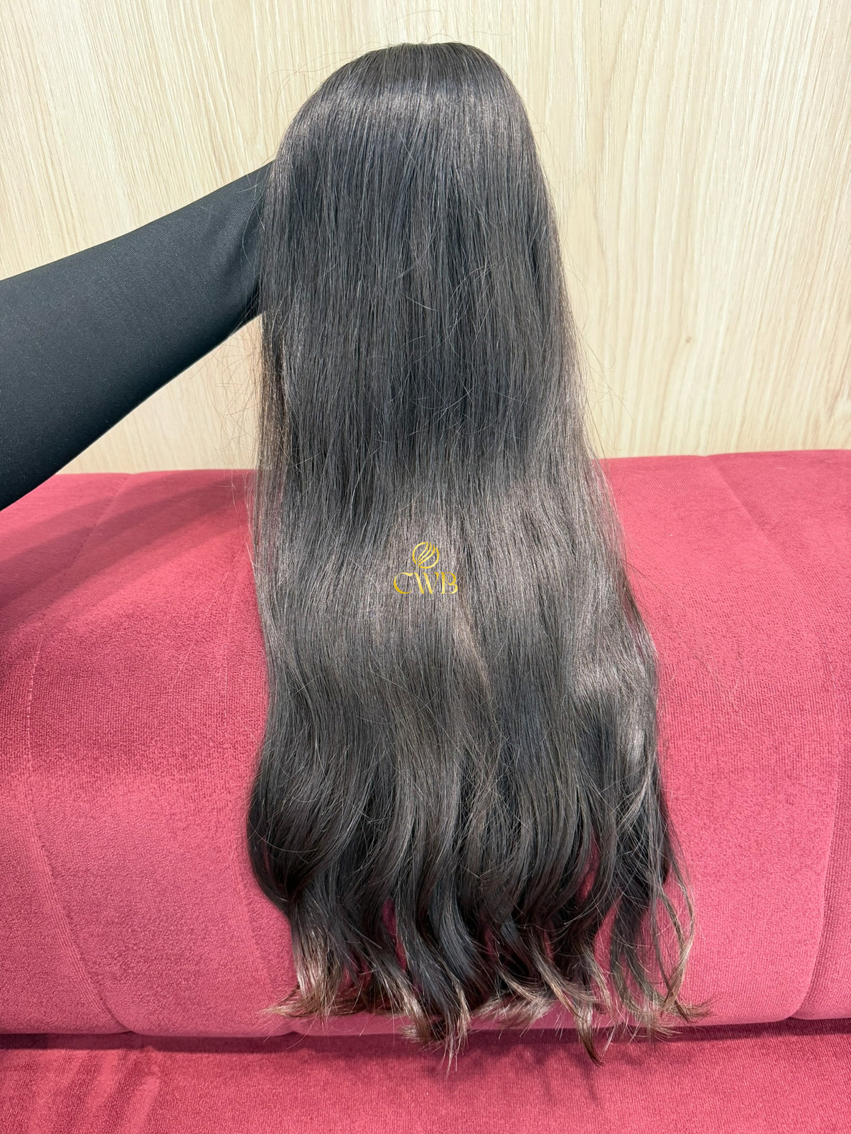 Cabelo humano natural castanho médio ondulado 60cm 116g — mega hair peça única CWB, vista de trás