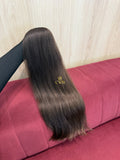 Cabelo humano natural castanho claro ondulado 59cm 19g — mega hair peça única CWB, vista de trás