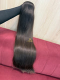 Cabelo humano natural castanho médio liso 75cm 210g — mega hair peça única CWB, vista de trás