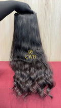 Cabelo humano natural castanho escuro ondulado 64cm 193g — mega hair peça única CWB, vista de trás