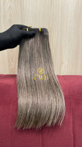 Cabelo humano natural loiro descolorido liso 39cm 80g — mega hair peça única CWB, vista de trás