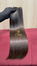 Cabelo humano natural loiro escuro liso 48cm 127g — mega hair peça única CWB, vista de trás
