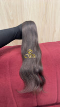 Cabelo humano natural castanho médio ondulado 42cm 31g — mega hair peça única CWB, vista de trás