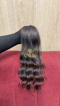 Cabelo humano natural castanho escuro ondulado 38cm 37g — mega hair peça única CWB, vista de trás