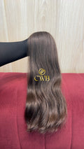 Cabelo humano natural castanho médio ondulado 48cm 112g — mega hair peça única CWB, vista de trás