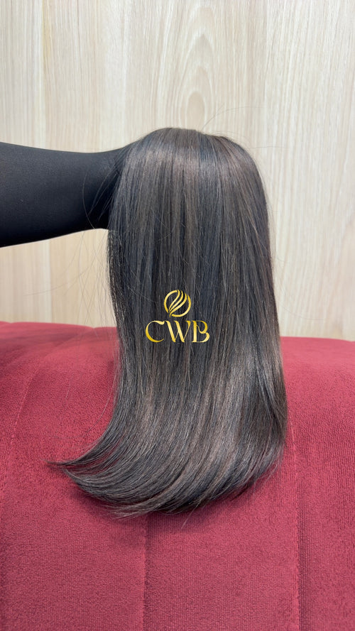 Cabelo humano natural castanho médio liso 40cm 71g — mega hair peça única CWB, vista de trás