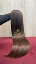 Cabelo humano natural loiro escuro liso 65cm 205g — mega hair peça única CWB, vista de trás