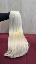 Cabelo humano natural loiro descolorido global liso 55cm 143g — mega hair peça única CWB, vista de trás