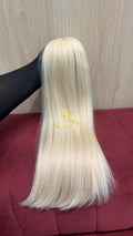 Cabelo humano natural loiro descolorido global liso 53cm 82g — mega hair peça única CWB, vista de trás
