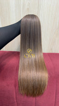 Cabelo humano natural loiro médio liso 52cm 157g — mega hair peça única CWB, vista de trás