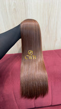 Cabelo humano natural ruivo médio liso 54cm 101g — mega hair peça única CWB, vista de trás
