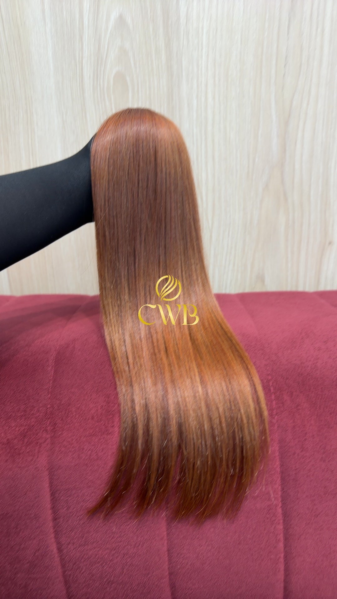 Cabelo humano natural ruivo claro liso 48cm 43g — mega hair peça única CWB, vista de trás