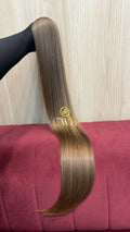 Cabelo humano natural loiro claro liso 78cm 85g — mega hair peça única CWB, vista de trás