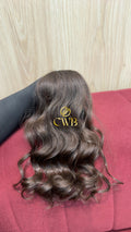 Cabelo humano natural castanho médio ondulado 32cm 61g — mega hair peça única CWB, vista de trás