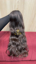 Cabelo humano natural castanho claro ondulado 57cm 116g — mega hair peça única CWB, vista de trás