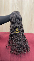 Cabelo humano natural castanho médio cacheado 50cm 90g — mega hair peça única CWB, vista de trás