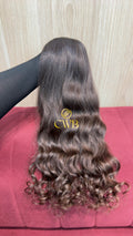 Cabelo humano natural loiro escuro ondulado 50cm 114g — mega hair peça única CWB, vista de trás