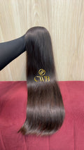 Cabelo humano natural castanho claro ondulado 59cm 131g — mega hair peça única CWB, vista de trás