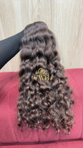 Cabelo humano natural castanho claro cacheado 52cm 144g — mega hair peça única CWB, vista de trás