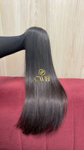 Cabelo humano natural castanho escuro liso 55cm 118g — mega hair peça única CWB, vista de trás