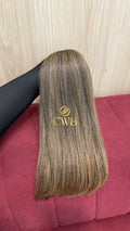 Cabelo humano natural loiro descolorido mesclado 42cm 91g — mega hair peça única CWB, vista de trás