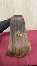 Cabelo humano natural loiro descolorido mesclado 45cm 158g — mega hair peça única CWB, vista de trás