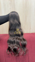 Cabelo humano natural castanho médio 49cm 53g — mega hair peça única CWB, vista de trás