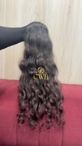 Cabelo humano natural castanho escuro 56cm 84g — mega hair peça única CWB, vista de trás