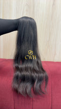 Cabelo humano natural castanho escuro 55cm 72g — mega hair peça única CWB, vista de trás