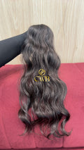 Cabelo humano natural castanho escuro 43cm 33g — mega hair peça única CWB, vista de trás