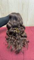 Cabelo humano natural castanho claro ondulado 39cm 101g — mega hair peça única CWB, vista de trás