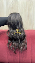 Cabelo humano natural castanho escuro ondulado 40cm 70g — mega hair peça única CWB, vista de trás