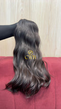 Cabelo humano natural castanho médio ondulado 52cm 136g — mega hair peça única CWB, vista de trás