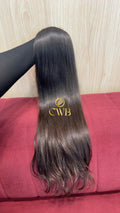 Cabelo humano natural castanho médio ondulado 60cm 152g — mega hair peça única CWB, vista de trás