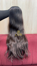 Cabelo humano natural castanho escuro ondulado 65cm 165g — mega hair peça única CWB, vista de trás
