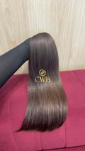 Cabelo humano natural loiro escuro ondulado 49cm 129g — mega hair peça única CWB, vista de trás