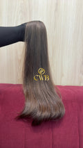 Cabelo humano natural loiro médio liso 54cm 75g — mega hair peça única CWB, vista de trás