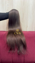 Cabelo humano natural loiro escuro ondulado 56cm 107g — mega hair peça única CWB, vista de trás