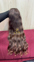 Cabelo humano natural ruivo médio ondulado 58cm 158g — mega hair peça única CWB, vista de trás