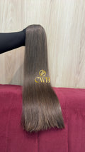 Cabelo humano natural loiro escuro liso 58cm 62g — mega hair peça única CWB, vista de trás